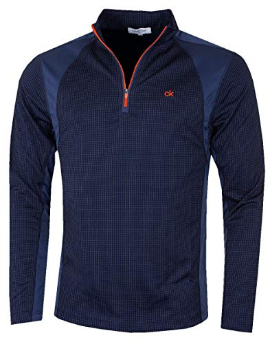 Calvin Klein Golf Mens Micro Grid Layering Mid Layer - Navy/Orange - XXL