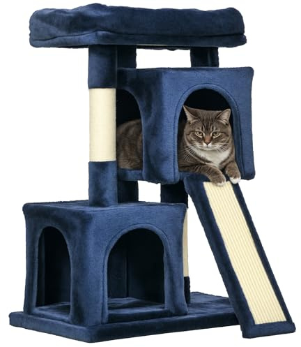 PawHut Cat Tree 83cm Indoor Cat Scratching Post Kitten Tower, Navy Blue | Scratch Board, Kitten Tower, Climbing Frame