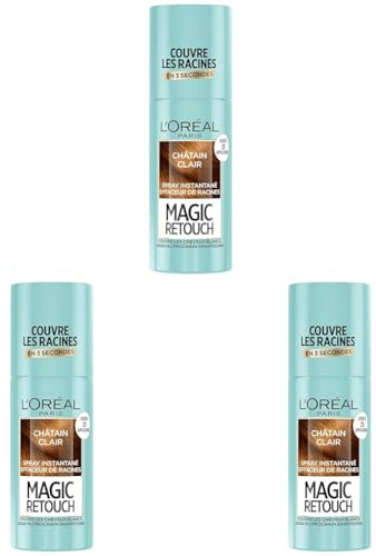 L'Oréal Paris Spray Instantané Correcteur de Racines & Cheveux Blancs - Magic Retouch - Châtain Clair - 75 ml (Lot de 3)