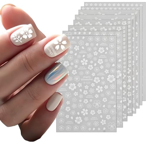 8 Blätter Herzförmige Nagelsticker, Selbstklebende Blumen Nail Art Stickers, 2D DIY Aufkleber Decals für Frauen Mädchen Dekoration (A)