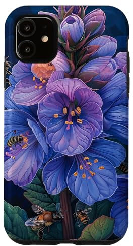 iPhone 11 Bergenia Flower Blooming With Bees Around Graphic Case