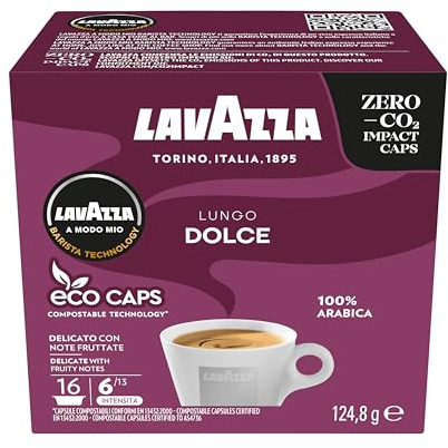 Lavazza A Modo Mio Lungo Dolce, 36 Coffee Capsules, with Aromatic Notes of Dried Fruits, for a Sweet Espresso, 100% Arabica, Intensity 6/13, Medium Roasting, 1 Pack of 36 coffee pods