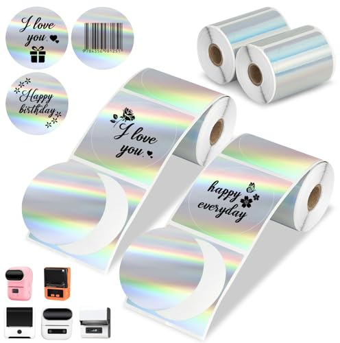 Thermo-Etiketten für Phomemo M220 M200 M221 M110 Etiketten, rund, 4,96 x 4,96 cm, wasserdicht, Mini-Druckerpapier für selbstgemachte Barcode-Logo, Tagebuch, Notizen, Farbverlauf, Blume, 2 Rollen