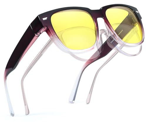 SIPHEW Night Driving Over Glasses Anti Glare Headlight Fit over Glasses Yellow Polarised Night Vision Glasses for Men & Women