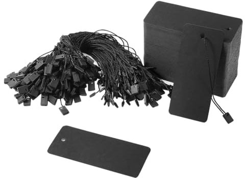 200 Stück 4 x 9 cm große Papieranhänger für Kleidung, Preisschilder, beschreibbare Etiketten, große Blanko-Hängeetiketten, einfarbige Geschenkanhänger mit Schnur für den Einzelhandel