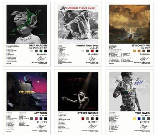 Lil baby Album Cover Signed Limited Poster Print Rapper Music Posters Canvas Wall Art Room Aesthetic Set of 6 for Teen and Girls Dorm Decor 8x10 inch Unframed