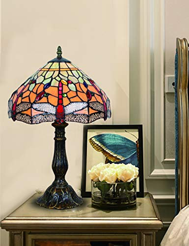 Faucet 12-inch European Vintage Stained Glass Yellow Dragonfly and Pearl Warm Coloured Series Table lamp Desk lamp Bedside Light water-tap