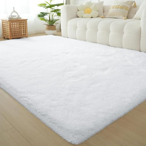 HOKXUAN Teppich Kurzflor 180 x 70 cm Extra Weich, Pflegeleicht Flauschig Teppich Hochflor Teppich Modernes Einfarbiges Design für Küche, Schlafzimmer, Weiß