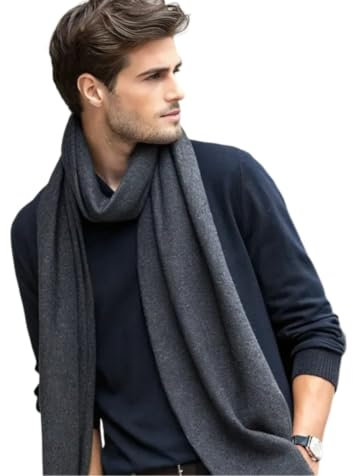 LA FERANI Herren Kaschmir Schal dünn leicht Winter Herbst 200x70 Kaschmirschal elegant extra geschmeidig dunkel Grau Casual Formele Anlässe einfarbig Klassisch Uni Farbe Herrenschal (dunkel Grau)