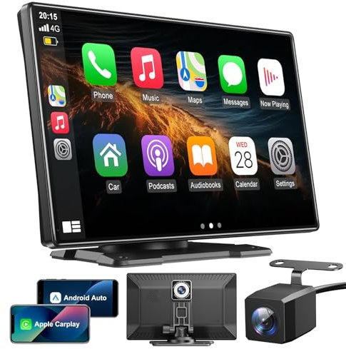 ESSGOO A-pple Carplay & Android Auto, 9 Zoll IPS Carplay Display,Mit 2.5k-Dashcam,1080p-RüCkfahrkamera，Carplay Auto Mit Bluetooth 5.0/Fm/Siri/G-oogle/Mirror Link/64g Tf/Aux