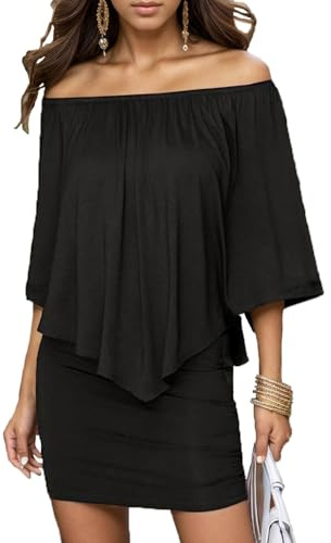 Hey Joo Womens Sexy Off-Shoulder Ruffled Party Cocktail Mini Dress Black L
