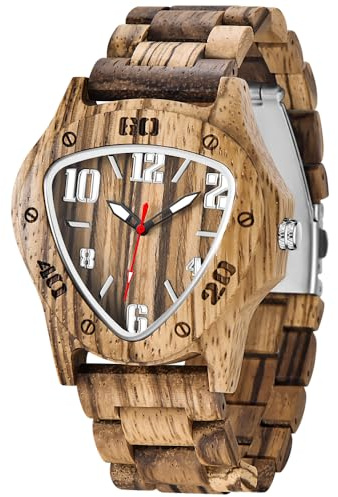 Tiong Orologio da uomo in legno di bambù Invertito Geometrico Orologio analogico al quarzo per uomini Orologi in legno fatti a mano, Wq2001-marrone, Retrò