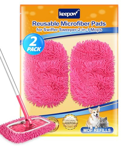 KEEPOW Wiederverwendbare Bodentücher für Swiffer Bodenwischer, 2 Rosa Mikrofaser für Swiffer Bodentücher, Nass und Trocken für Swiffer Bodenwischer Feucht - Starke Absorption von Staub und Haaren