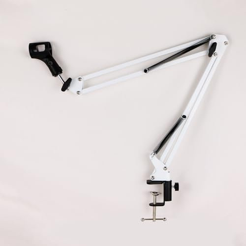 Micfuns whtie Verstellbarer Mikrofonständer Professioneller Mikrofonhalter mit Spinne und Adapter für Studioprogrammaufnahmen Rundfunk TV-Sender Kompatibel mit Blue Yeti Mikrofon