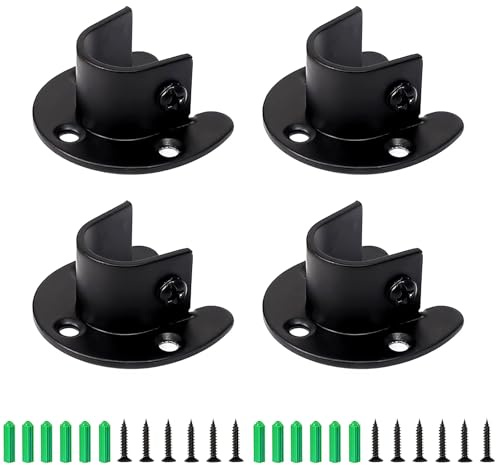 Zydiwo 4 Stück Edelstahl Kleiderstange Halterungen U-Form Stangenhalter mm Stangenhalterung Kleiderstangenhalter für Kleiderschrank Balkon Schlafzimmer Küche (Schwarz, 32mm)