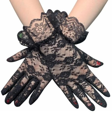 MIRKUZI Guantes y manoplas para mujer Guantes de encaje, guantes de encaje, guantes de rejilla, guantes de mujer, guantes de encaje negros, guantes de rejilla negros, adecuados para bodas