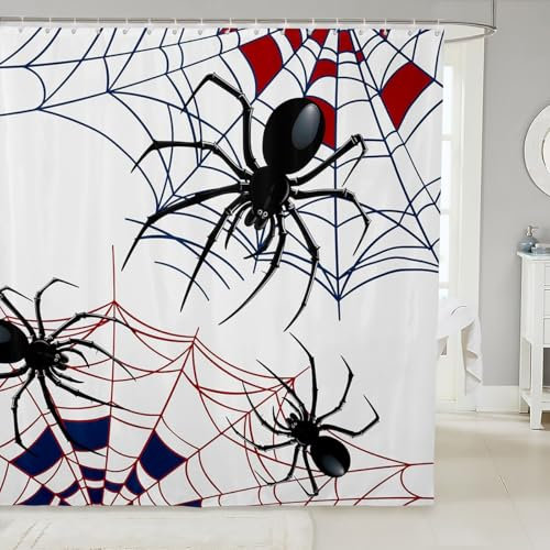 Rideau de douche imperméable 3D noir avec motif d'araignée pour garçons, adolescents, hommes, toile d'araignée, décoration de salle de bain moderne, tissu à séchage rapide avec 12 crochets, 183 x 213