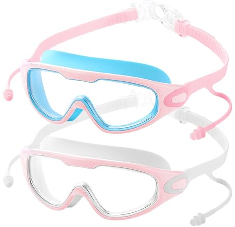TELAIN 2er Pack maschera da sub per bambini, protezione UV, occhialini nuoto per ragazzi e ragazze, 3-15 anni, piscina, acqua, nuoto
