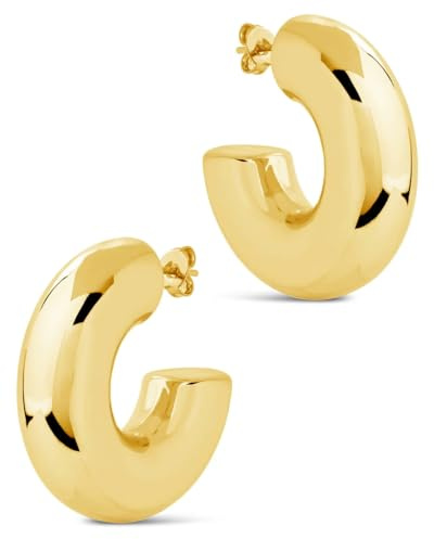 Klobige goldene Creolen für Damen, läuft nicht an, dick vergoldet, Kreis, Hypoallergene,offene Kreolen, leicht, hohle Ohrringe, trendig,316L Chirurgenstahl Medizinische Ohrstecker