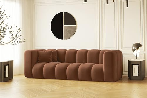 Kaiser Möbel - Sofa, Relaxcouch, Sofa 3-sitzer, Polstersofa, Bequemes Couch für Wohnzimmer und Jugendzimmer, Relaxsofa, Velourstoff, 2 dekorative Kissen, Hochelastischer Schaumstoff, Grand, Braun