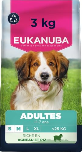 EUKANUBA Cibo secco per Cani con agnello e riso per razze di taglia piccola e media - Alimento secco premium per Cani adulti, 3 kg