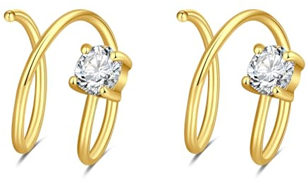 Crdifu 20G Doppelt Nasenpiercing Ring Gold, 1mm Dünn Nasenring - 316L Edelstahl & 8mm Ring, Nostril Piercing Ring Glitzer Kristall CZ, Piercing Nase, 2er Set Fake Nose Nasen Piercing Ringe