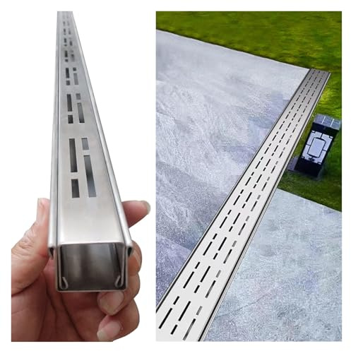 Wzmazingly Lineares Entwässerungsrinne Außenbereich, 100cm Länge Terrassenrinne mit Edelstahlrost Garten Schmal Entwässerungssystem(100x3.5x3cm)