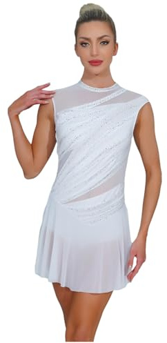 inlzdz Damen Lyrisches Tanzkleid Ärmellos Ballettkleid mit Glitzern Eiskunstlauf Kleid Trikotanzug Rückenfrei Elegant Tanz Kostüm Wettbewerb Bühne