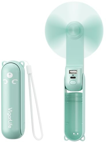 VigorLife Handheld Mini Fan, USB Rechargeable 3 IN 1 Foldable Pocket Design