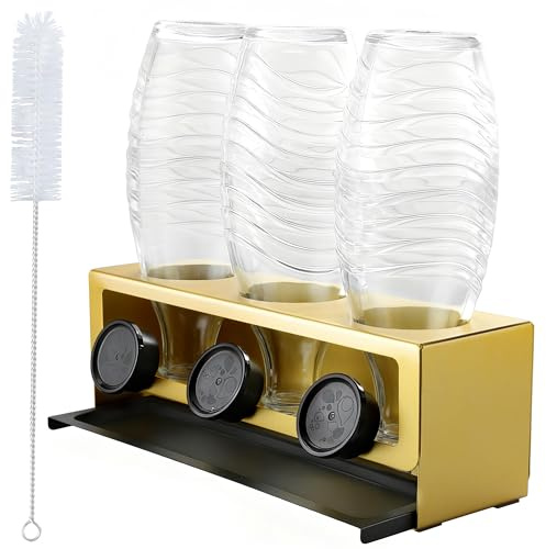 YIGII Sodastream Flaschenhalter,3er Abtropfhalter mit Herausnehmbare Abtropfwanne und Deckelhalter,Flaschenhalter Sodastream Crystal und Emil Flaschen, Gold