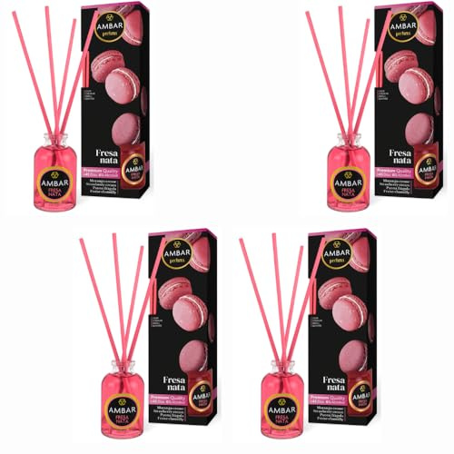 Mikado Fresa & Nata (Pack de 4) – Difusor de Varillas con Aroma Dulce y Diseño Ambar – Ambientador Ambar perfums