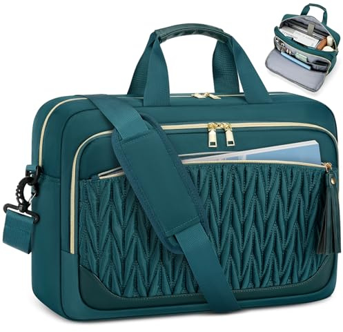RAINSMORE Borsa Porta PC 17.3 Pollici Capiente Borsa Lavoro Donna Impermeabile Borse Computer Messenger Portadocumenti per Ufficio Università Insegnante Verde