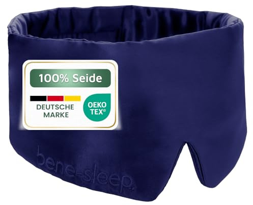 bene-sleep® Premium Seidenschlafmaske – 100% lichtdicht – Weiche Polsterung – Hautfreundlich Augenbrille für erholsamen Schlaf – Für längeren REM-Schlaf und schnelleres Einschlafen (Dunkelblau)