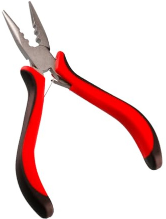 Lotsdonxia Professional Hair Extension Pliers - 3-Hole Stainless Steel Micro Ring Beauty Tool for Hair Extensions Application & Removal, Non-Slip Grip for Nano Links, Fusion Bonds (Red and Black)