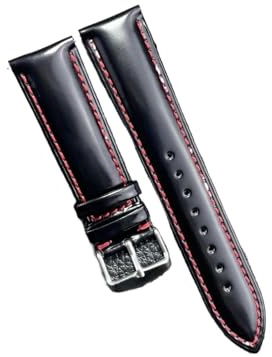 HuanJ Klockarmband i äkta läder 18 19 20 21 22 mm Kohud Grönt klockarmband Klocktillbehör Mjukt(Black-red,18mm)