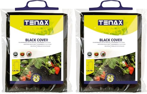 TENAX Film de Acolchamiento Black Cover 1,40x10 m Negro, Film Impermeable Antihierbas para el Huerto, para Fresas y Hortalizas (Paquete de 2)