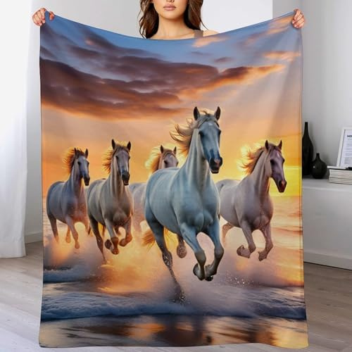 AASWDDS Couverture Polaire Animal Cheval, en Flannel Douce Chaude Et Confortable, pour Canapé Ou Lit. Linge De Lit Couvre-lit Couvertures 150×200cm