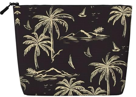 Palm Tree Travel Toiletry Bag for Women, Fake Hemp Cosmetic Organizer Large Capacity Zippered Daily Pouch