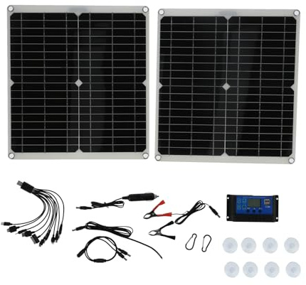 Kit de 2 panneaux solaires 20 V 25 W avec contrôleur de charge solaire 30 A, système photovoltaïque portable monocristallin à haut rendement pour camping-car en plein air