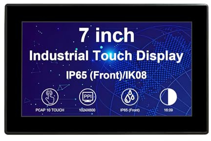 VSDISPLAY Monitor touchscreen industriale da 7 pollici, 1024 × 600 350 nits | pannello frontale IP65,touch capacitivo a 10 punti, ampia gamma di temperature, alloggiamento in alluminio