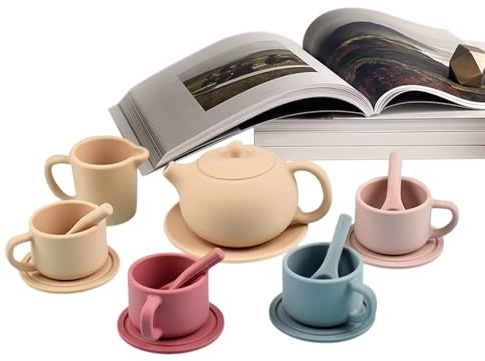 HonJiekomy Juego De Té para Niños,Utensilios de Cocina de Juguete - Set de Tazas de Té de Silicona - para Niños Preescolar Cumpleaños Guardería Hogar Juego Familiar