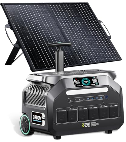 IEE 3200W Estación de Energía Portátil P3200 con 1 Panel 100W, Generador Solar 2016Wh, Batería LiFePO4, Carga Rápida 80% en 45min, APP, Power Station para Camping, Caravana, Emergencias