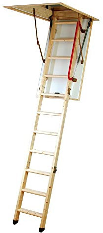 Youngman, 345350, Eco S line, scala per soffitta a 3 sezioni, richiudibile, in legno