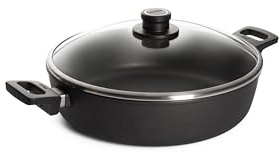 WOLL – Nowo Titanium Kasserolle Ø 32 cm, 8 cm hoch, 5,5 Liter mit 2 Seitengriffen – Aluminiumguss Antihafttopf – für Ceran, Gas, Elektro, Halogen – backofenfest, inkl. Deckel, nicht induktionsgeeignet