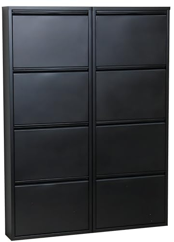 Dynamic24 XL Pisa 8 Klappen schwarz – Schuhschrank – B101 x H140 x T16 cm – Metall pulverlackiert – Klappbar/faltbar – modern – für Flur & Eingangsbereich – ideal für schmale Flure