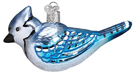 Old World Christmas Bright Blue Jay Glass Blown Ornament for Christmas Tree, Handcrafted Holiday Decoration, Bird Watcher Collection