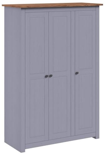 vidaXL Panama-Kiefer Kleiderschrank Grau 3-Türig Dielenschrank Garderobenschrank Schlafzimmerschrank Schrank Holzschrank 118x50x171,5cm