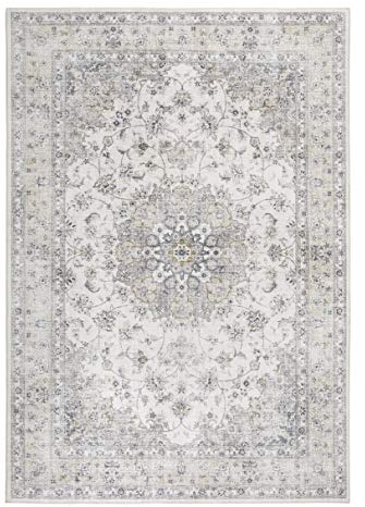 -LUXOR- living Teppich Wohnzimmer Prima im Vintage Design - Wohnzimmerteppich Teppich Kurzflor Digitaldruck in zeitlosem Design Creme 200 x 290 cm