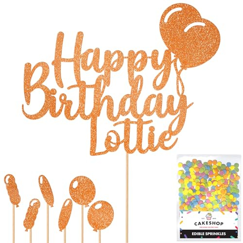 Personalised Happy Birthday Glitter Cake Topper Balloons - Copper Orange Any Name Glitter Cake Decoration and Sprinkles - Happy Birthday Decorations - Personalised Toppers for Cakes by Cakeshop