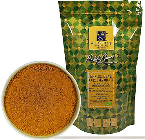 All Orient BIO Goldene Curcuma Milch | 500g | Orientalische Teemischung | Ohne Zusatz von Aromen | Gewürztee lose | ayurvedische Teemischung | Naturbelassen | Vegan